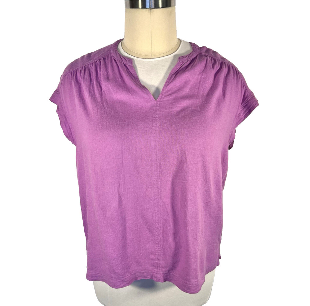 Splendid - Women's XXL Blouse Purple Short Sleeve Dolman Center Seam Linen